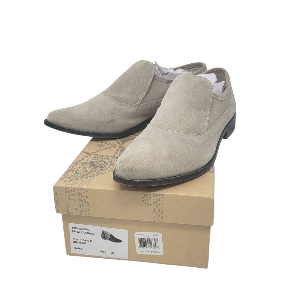 Free People Flat Royale Suede Pointed Toe Loafer Shoe Taupe Size EUR 38 US 8